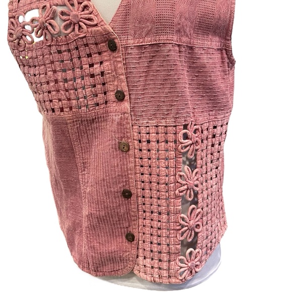 Floral Lace Sweater Vest Womens M-L Mauve Button Up Knit Sheer Boho New - Picture 3 of 12
